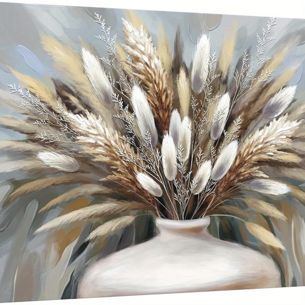 Boho-Inspired Dried Pampas Grass Wall Art: Botanical Farmhouse Decoration for Home, Kitchen, & Bedroom - Canvas Prints, 24*18inches, Ready to Hang