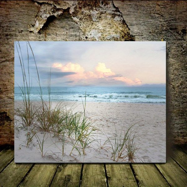 1pc 40*60cm/ 16*24in Wooden Framed Beach Landscape Oil Painting Printed Poster, Poster Landscape Canvas Painting, Ideal Gift for Home Decoration Art Bedroom and Living Room, Ready To Hang, Wall Art