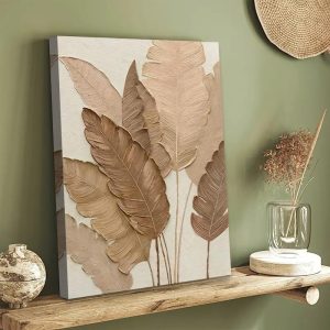 1Pc 40*60cm/ 16*24in Wooden Framed printed leaf canvas wall poster, high quality decorative wall art, framed home wall decoration, ideal gift for living room hallway