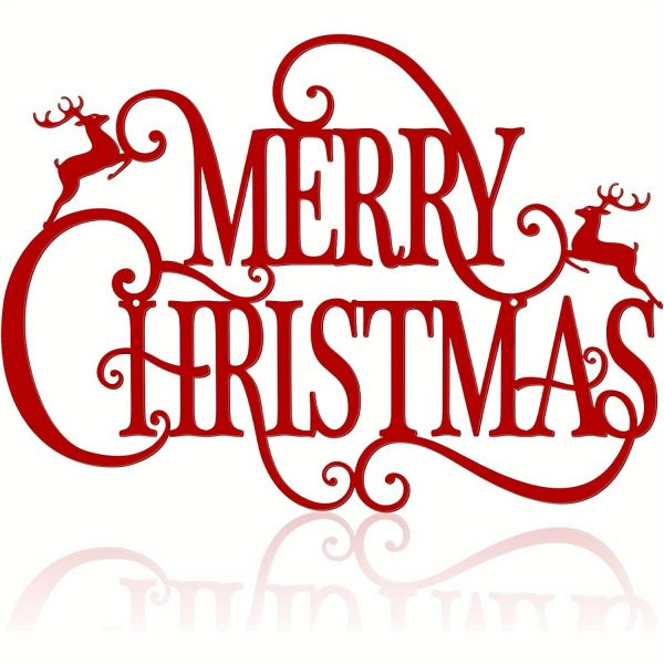 Christmas Home Metal Wall Art Decoration 15 X 10.8 inches Large Metal Christmas Hanging Logo "Merry Christmas" Word Logo Rural Metal Christmas Letter Wall Decoration, Suitable for Indoor and Outdoor Courtyard Party Decoration (Red)