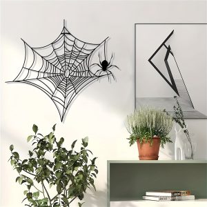 Spooky Spider Web Metal Wall Art - Perfect for Halloween & More, Indoor/Outdoor Decor Gift