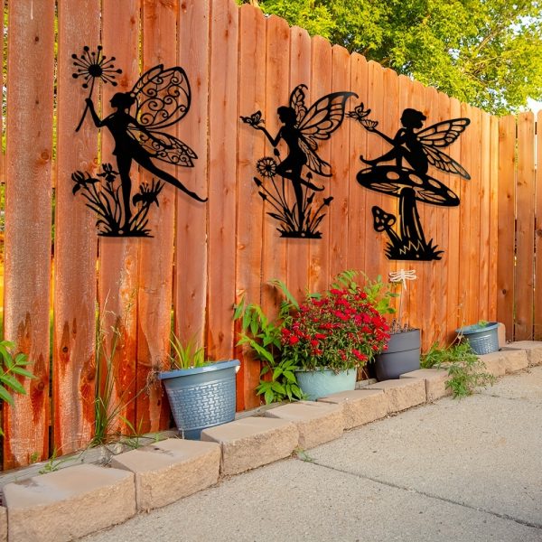 3 metal fairy walls decorate outdoor leaf garden art interior metal outdoor fence hanging decorate home, living room, bedroom, courtyard, patio, porch, for Spring