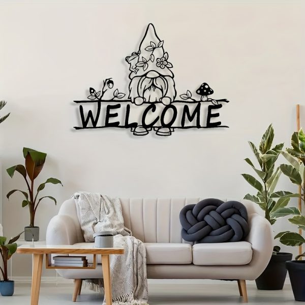 Metal Gnome Dwarf Welcome Wall Decor, 1PC Art Deco Striped Wall Sculpture, Anime Themed Reproduction Artwork, Indoor Wall Hanging for Living Room, Home Room Wall Decoration, Perfect for New Year's, Thanksgiving, Father's Day, Mother's Day, Graduation Gifts