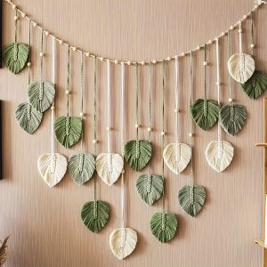 ZZBZZ Bohemian Macrame Wall Art Set - Modern Leaf & Feather Tapestry, Perfect Home Decor Gift for Mom