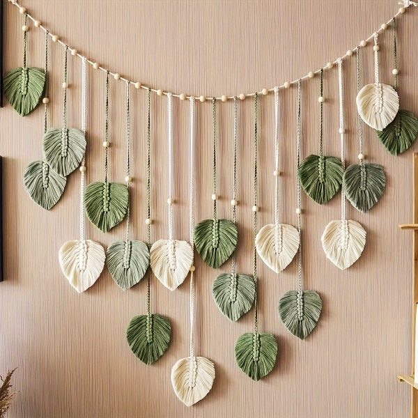 ZZBZZ Bohemian Macrame Wall Art Set - Modern Leaf & Feather Tapestry, Perfect Home Decor Gift for Mom