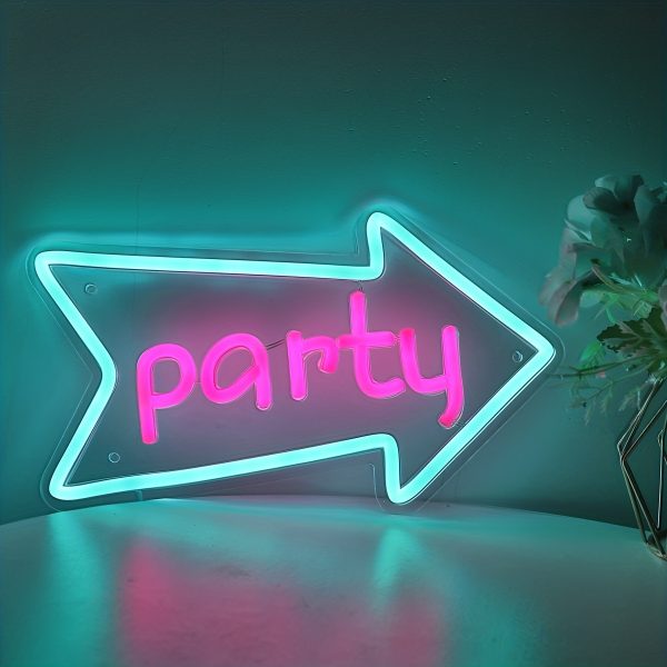 1pc Arrow With Party LED Wall Neon Sign Light, For Pub Event Shop Decoration 11.18''*6.65''(Wiring Part Random)