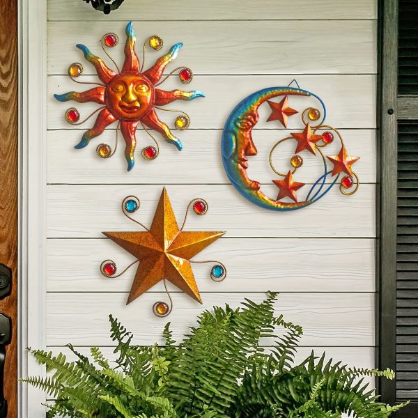 3pcs/set, Metal Sun Moon Star Wall Art Sculpture Decoration Celestial Wall Decoration Sculpture, Metal Wall Sculpture, Christmas Decor Spplies, Home Decor, Holiday Decor, Room Decor