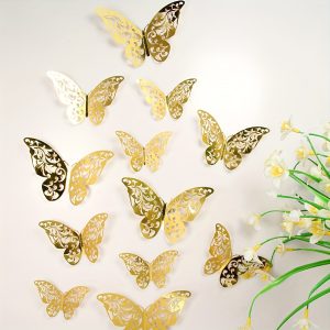 96pcs, Golden Butterfly Decorations - 3D Wall Art For Parties, Crafts - Easy To Apply Stickers For Beautiful And Elegant Decor