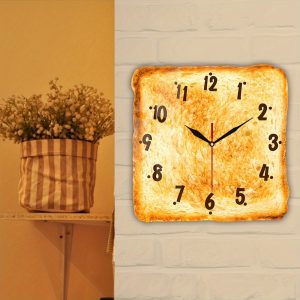 1pc Plastic Wall Clock, Baked Bread Design Wall Clock, Butter Toast Wall Clock, Silent Clock, For Bread Shop, Living Room Bedroom, Room Decor, Home D??cor, Kitchen, Office Decor, Halloween Christmas Thanksgiving New Year Decor