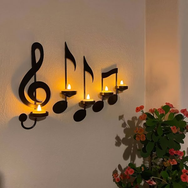 4pcs/Set, Musical Note Wall Candle Holders For Wedding Home Living Room Decoration Candle Holder, Hanging Wall Art, Living Room Decor, Room Decor, Wall Decor