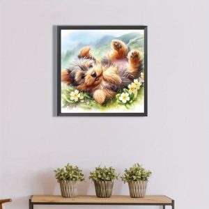 5D DIY Diamond Painting Kits for Adults 5D Diamond Art Kit for Beginners, Spring Yorkshire Terrier DIY Paint with Round Full Drill Diamonds Diamond Art Embroidery Craft for Home Wall Decor