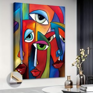 Picasso-Inspired Extra Large Canvas Wall Art - Colorful Faces, Modern Geometric Design, Ready to Hang - Perfect for Bedroom, Home Office, Kitchen, Living Room Decor